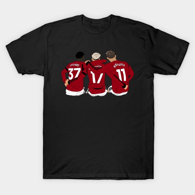 Kobbie Mainoo Alejandro Garnacho Rasmus Hojlund United Youth Trinity T-Shirt by Hevding